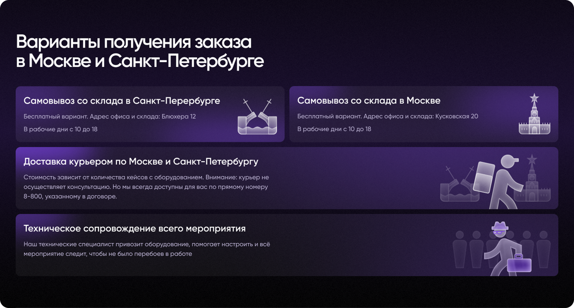 Пример дизайна блока Доставка на сайте radioguide.rent