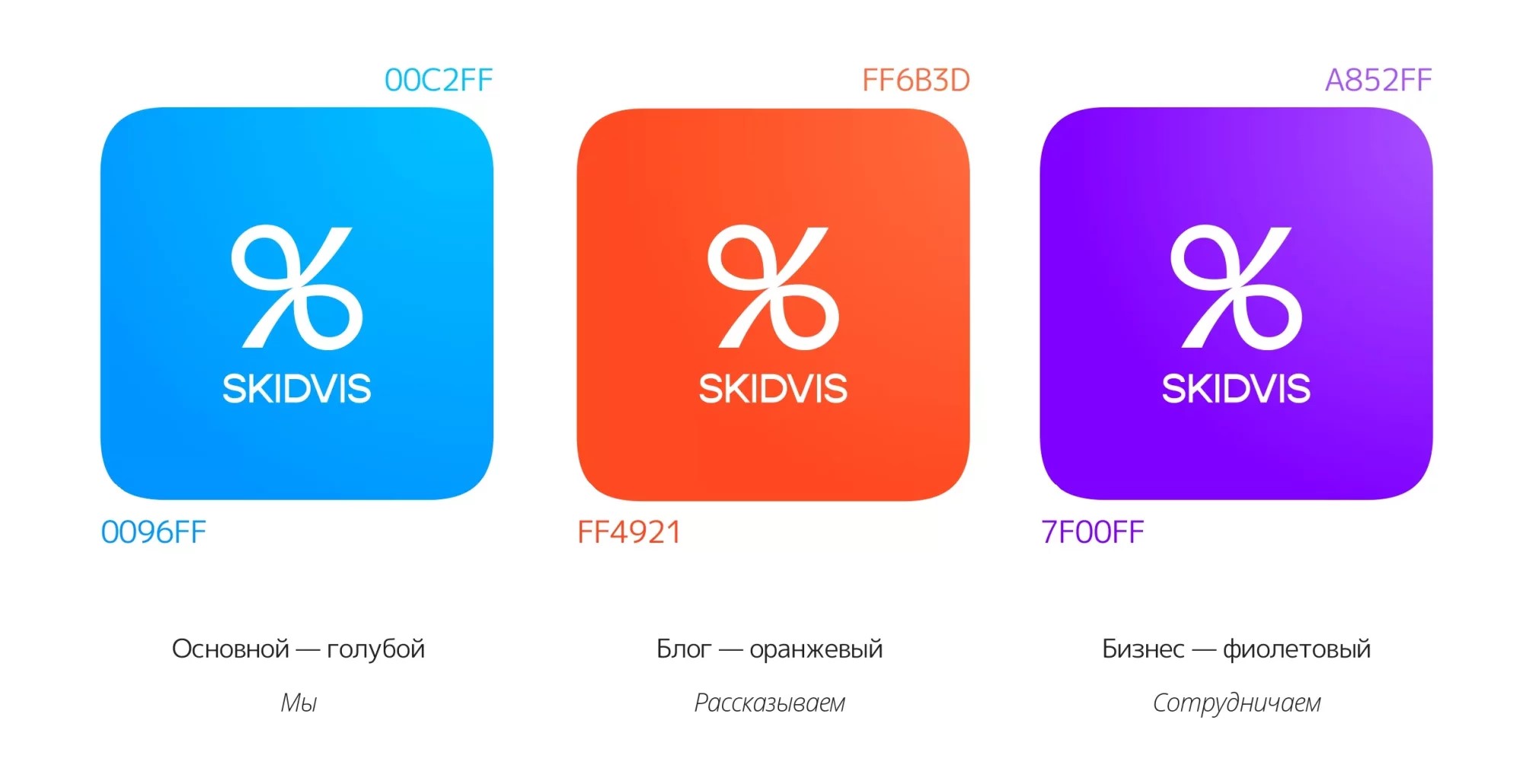 Использование цветов для разделов сайта «Скидвис»: основной, блог, партнеры