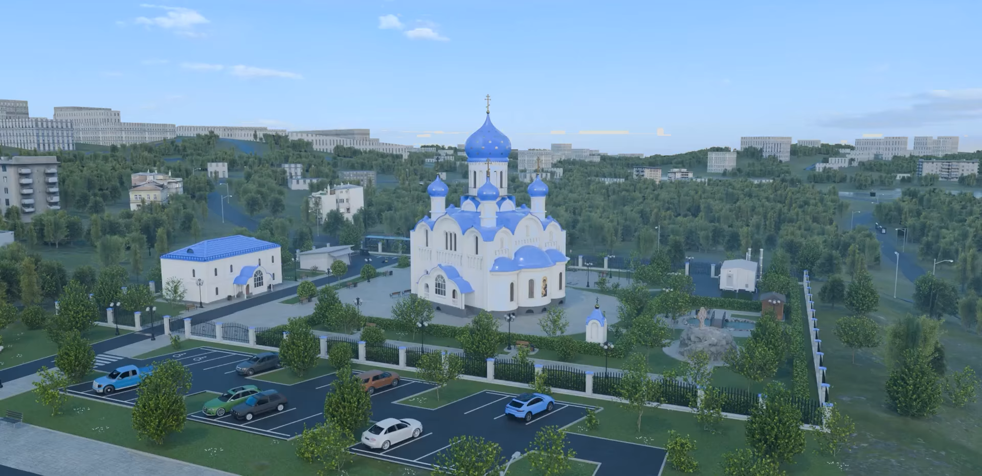 Панорамный вид на будущее здание храма в Кировграде 3D-модель для страницы портфолио Студии Батюкова